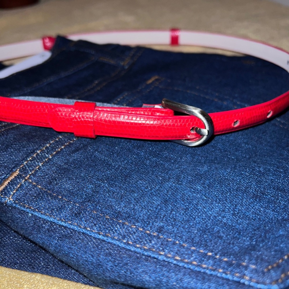 Vibrant Red Vintage Y2K skinny belt The Limited Genuine Leather Backing Not worn
